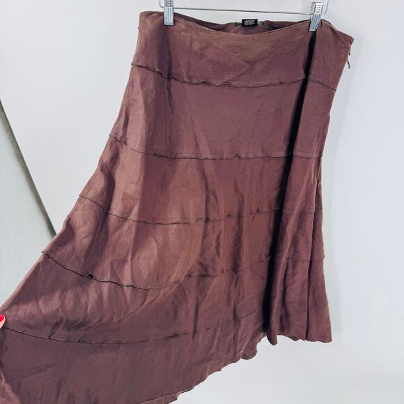 Vintage Style & Co 100% Linen Brown Tiered A-Line Midi Skirt Size 12P Petite - Picture 6 of 7